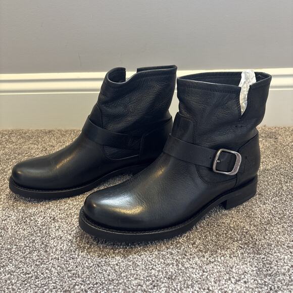 FRYE Veronica Black Leather Buckle Moto Bootie Women's 9 - Picture 3 of 8